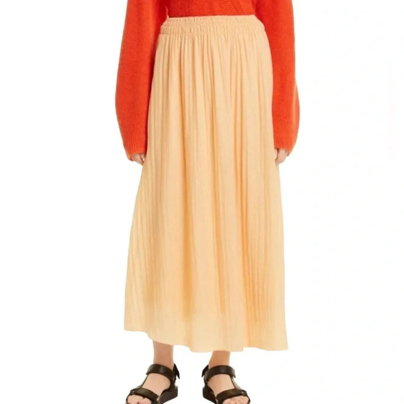 Vince Smocked Waist Gathered Maxi Skirt Peach Size L NWT - Picture 1 of 12